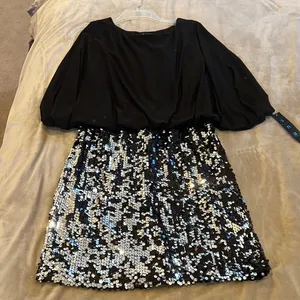 Brand new black/silver sequins mini dress size Large Black thumbnail 2