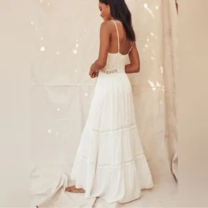 Lulu’s Light Breeze White Striped Crochet Lace Boho Tiered Maxi Dress Sz XS thumbnail 4