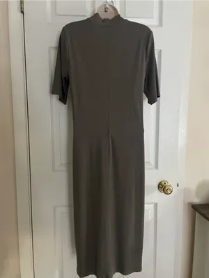 Athleta Classic Olive Short-Sleeve Ribbed Midi Dress Large thumbnail 2