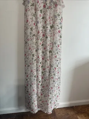 Audrey Parks Floral Ruffle V-Neck Maxi Dress in White with Pink & Green Print thumbnail 3
