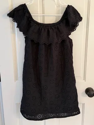 Tommy Bahama Harbour Eyelet Black Off Shoulder Cotton Mini Dress Small thumbnail 1