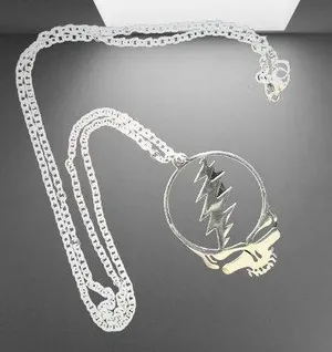 Grateful Dead Memorabilia Silver "Steal Your Face" Nostalgic Collectible Necklace NWOT thumbnail 1