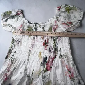 H&M Off-The-Shoulder Poplin Floral Midi Dress – White/Pink/Green Sz L thumbnail 7