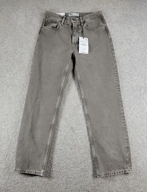 Zara The Straight Cropped Womens Jeans US 4 / EU 36 Khaki Med Wash Mid Rise New thumbnail 1