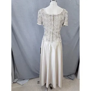 Vintage Stenay Beaded Silk Gown Ivory Geometric Seed Pearl Bodice Formal‎ Maxi 8 thumbnail 7