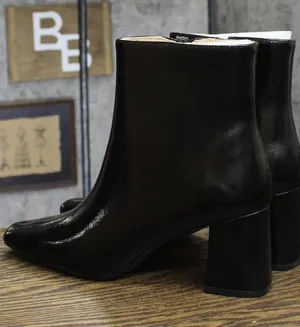 NWT Journee Collection Foam Haylinn Heeled Booties Black Patent Upper 9.5M thumbnail 1