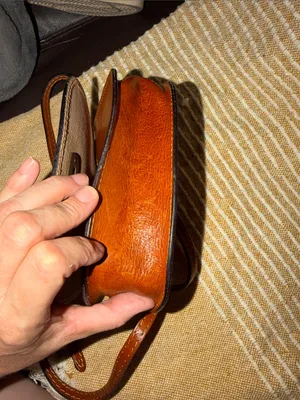 Vintage Vera Pelle Saddle Crossbody in Chestnut Brown with Brass Turn-Lock thumbnail 9