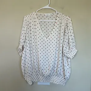 Summersalt Womens Polka Dot Puff Sleeve Top XL V-Neck Smocked‎ Hem Cream NWOT thumbnail 2