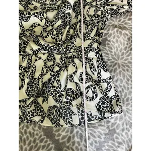 Express Leopard Bow Print Blouse Large Black White Modern Chic Office Peplum Top thumbnail 7