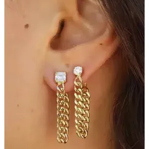 Solitaire‎ Curb Chain Drop Earrings | Yellow Gold Filled thumbnail 10