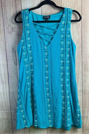 Love Reign Teal Dress with Floral Embroidery thumbnail 1