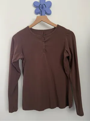 Skims XL Vintage Long Sleeve Henley Coca Brown Crew Minimal Fall Forest thumbnail 3