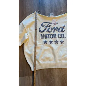 Ford Motor Co Graphic Sweater Off Shoulder American Flag Patch White XXL thumbnail 5