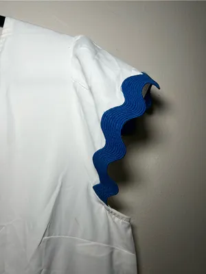 White Maxi Dress with Blue Scalloped Trim - Women's thumbnail 4