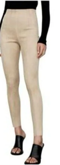 Zara Faux Suede High-Waist Leggings in Light Beige with Zip bottoms size Medium thumbnail 1