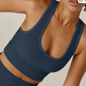 Like New Beyond Yoga Work It Over Long Line Sports Bra Navy Stripe XL Retail $70 thumbnail 3