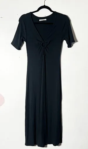 Abercrombie & Fitch Midi Dress Medium Black Ribbed O-Ring Casual thumbnail 1