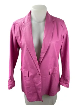 Boohoo Women's Pink Faux Leather Vegan Long Sleeve Blazer Coat Jacket Size 10 thumbnail 1