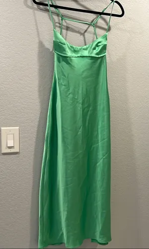Zara Green Prom Dress with Satin Finish and Cowl Neckline thumbnail 1