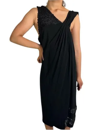 Yigal Azrouel Black One Shoulder Asymmetric Draped Cocktail Dress Petal Trim thumbnail 1