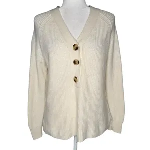 Madewell‎ XS Wool Long Sleeve Quarter Button Henley Pullover Sweater Beige Ivory thumbnail 2