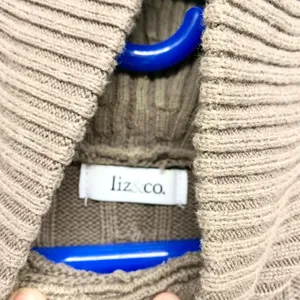 Liz & Co‎ Sweater Women Chest 31" Medium Brown Turtleneck Cable Knit Long Sleeve thumbnail 2