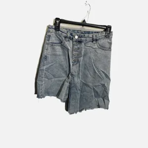 Elephant Women Blue Denim Asymmetrical Raw Hem Mini Skirt‎ Button Fly Size L thumbnail 2