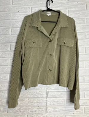 BKE‎ Ribbed Knit Shacket Womens Medium Olive Green Excellent Button Down Shirt thumbnail 1