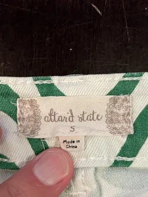 Altar'd State Denim Shorts Womens Small Green Wave Stripe Cutoff Fringe thumbnail 3