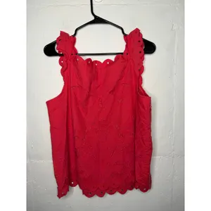 NEW Maeve for Anthropologie Red Coral Eyelet Tank Top Size Medium thumbnail 5