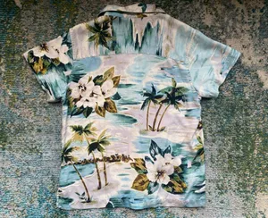 Vintage Tiki Classics silk Hawaiian palm trees button down shirt, size medium thumbnail 9