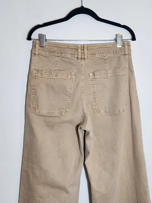 MNG Catherine Distressed Tan Wide Leg Jeans with Cut-Off Hem Size 8 thumbnail 4