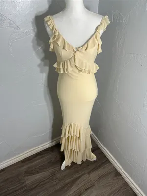 SHEIN Pale Yellow Ruffle V-Neck Maxi Dress thumbnail 2