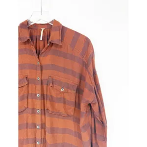 Free People Fawn Over You‎ Plaid Button Down Top Women's XS Orange Boho Chic thumbnail 4