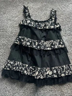 Dolls Kill Black Dress with Cream Floral Ruffles thumbnail 2