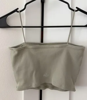 ALO Yoga Ribbed Sage Green Crop Tank with Thin Straps thumbnail 1