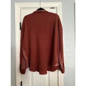 Bluivy Shacket Women ML Rust Waffle Knit‎ Button Down Contrast Panel Oversized Orange Size L thumbnail 4