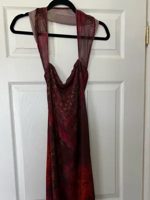 CIDER Red Paisley Mesh Halter Maxi Dress XS Y2K thumbnail 2