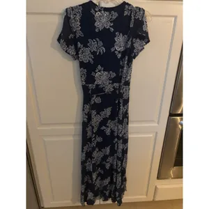 Lulus‎ Navy Blue Floral Maxi Wrap Dress Short Sleeve V-Neck Rayon XS thumbnail 6