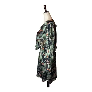 Johanna Ortiz‎ X H&M Dress Women Medium Green Tropical Floral Flounce Mini NWT thumbnail 9