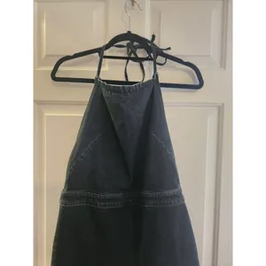 Free People Overalls Women Size 12 Dark-wash Denim Halterall Overall Side Zip thumbnail 2
