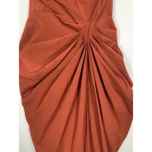 PRETTYLITTLETHING Rust Satin Strapless Ruched Side Slit Midi Dress Size 6 thumbnail 8