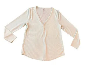 Athleta Women’s Wind Down Sleep Top Large Mint‎ Green Waffle Knit Henley thumbnail 1