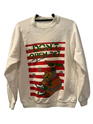 Vintage 80s Don't Open Till Christmas Bear Sweatshirt White Crewneck Graphic XL thumbnail 1