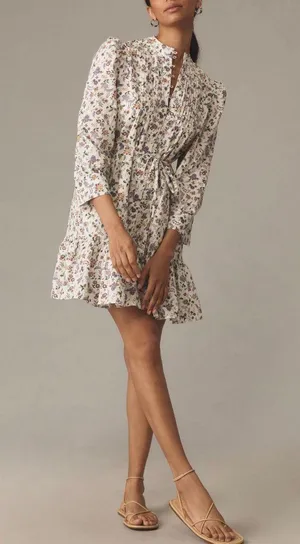 English Factory Floral Pintuck Smocked Mini Dress, Size M thumbnail 4