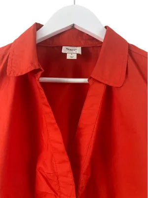 Anthropologie Maeve Red Short Puff Sleeve Ruched Blouse L thumbnail 6