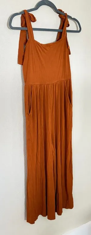 American Eagle Outfitters Rust Tie-Shoulder Jumpsuit thumbnail 1