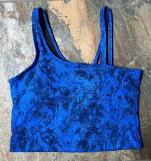 Zella Strength Crop Asymmetrical Tank Blue Mykonos Spindrift Print Size Medium thumbnail 1