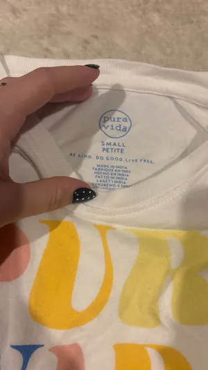 Pura Vida white long sleeve shirt with rainbow-colored 'PURA VIDA' text thumbnail 3