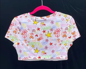 SMOOTHEZ by Aerie Graffiti like Crop Top Vibrant Design Size L Non Slip Hem thumbnail 4